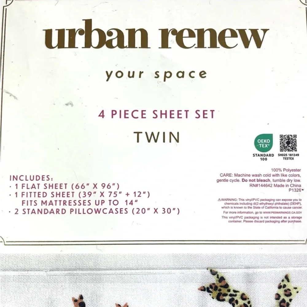 Leopard / Cheetah / Jaguar Bow Bowknot 4-pc Twin Sheet Set Wildlife Ribbons NIP